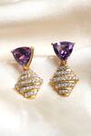Shop_Ruuh Studios_Gold Plated Amethyst Embellished Drop Earrings_at_Aza_Fashions