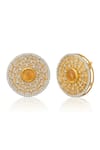 Shop_Ruuh Studios_Gold Plated Natural Citrine Mystical Stone Embellished Stud Earrings_Online_at_Aza_Fashions