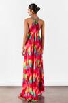 Shop_Studio Rigu_Multi Color Vegan Silk Embroidered Beads Halter Neck Poppy Print Dress _at_Aza_Fashions