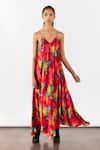Buy_Studio Rigu_Multi Color Vegan Silk Print Poppy V- Neck Strappy Dress_at_Aza_Fashions