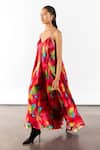 Shop_Studio Rigu_Multi Color Vegan Silk Print Poppy V- Neck Strappy Dress_at_Aza_Fashions