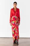 Buy_Studio Rigu_Multi Color Vegan Silk Print Poppy Collar Draped Shirt Dress _at_Aza_Fashions