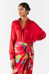 Buy_Studio Rigu_Multi Color Vegan Silk Print Poppy Collar Draped Shirt Dress _Online_at_Aza_Fashions