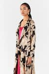 Buy_Studio Rigu_Black Vegan Silk Print Hazel Trench Coat Collar Dress Scoop Set _Online_at_Aza_Fashions