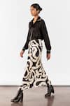 Shop_Studio Rigu_Black Vegan Silk Print Chestnut Collar Draped Maxi Shirt Dress _at_Aza_Fashions