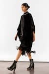 Studio Rigu_Black Velvet Hand Embroidery Swarvoski High Neck Miller Kimono Dress _Online_at_Aza_Fashions