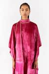 Buy_Studio Rigu_Pink Velvet Hand Embroidery Swarvoski High Neck Miller Kimono Dress _Online_at_Aza_Fashions