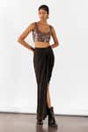 Buy_Studio Rigu_Black Organza Hand Embroidery Sequins Firefly Top With Vegan Silk Draped Skirt _at_Aza_Fashions