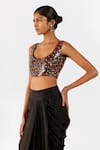 Studio Rigu_Black Organza Hand Embroidery Sequins Firefly Top With Vegan Silk Draped Skirt _Online_at_Aza_Fashions