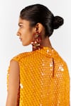 Shop_Studio Rigu_Orange Organza Hand Embroidery Sequins Zinnia Top With Vegan Silk Draped Skirt _at_Aza_Fashions