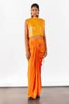 Studio Rigu_Orange Organza Hand Embroidery Sequins Zinnia Top With Vegan Silk Draped Skirt _Online_at_Aza_Fashions