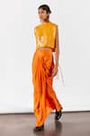 Buy_Studio Rigu_Orange Organza Hand Embroidery Sequins Zinnia Top With Vegan Silk Draped Skirt _Online_at_Aza_Fashions