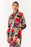 Buy_Studio Rigu_Multi Color Vegan Silk Patchwork Floral Collar Midi Dress_Online_at_Aza_Fashions