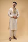 Buy_Taavare_Off White Tissue Organza Embellished Bead Floral Threadwork Kurta With Pant_Online_at_Aza_Fashions
