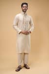 Buy_Taavare_Off White Kota Embellished Bead Floral Applique Placement Kurta With Pant _at_Aza_Fashions