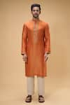 Taavare_Orange Tissue Organza Embellished Sequin Bead Placement Kurta With Pant _Online_at_Aza_Fashions