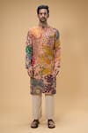 Buy_Taavare_Peach Tissue Organza Embellished Bead Floral Abstract Print Kurta With Pant_Online_at_Aza_Fashions