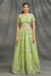 Naintara Bajaj Green Organza Embroidery V-neck Geometric And Floral Lehenga Set Online at Aza Fashions Naintara Bajaj_Green Organza Embroidery V-neck Geometric And Floral Lehenga Set _Online_at_Aza_Fashions