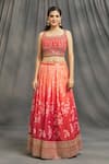 Adara Khan_Orange Embroidered Floral Scoop Neck Print Lehenga Set_Online_at_Aza_Fashions