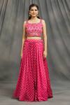 Samyukta Singhania_Pink Floral Scoop Neck Sequin Work Lehenga Set_Online_at_Aza_Fashions
