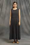 Adara Khan_Black Jacket Chanderi Checkered Open Dress With_at_Aza_Fashions