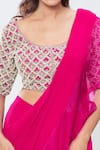 Ridhi Mehra_Pink Embroidered Sequins Scoop Pre-draped Ruffle Saree With Jaal Work Blouse _at_Aza_Fashions