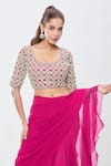 Buy_Ridhi Mehra_Pink Embroidered Sequins Scoop Pre-draped Ruffle Saree With Jaal Work Blouse 