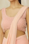 Buy_ARPAN VOHRA_Peach Georgette Embroidered Crystal Embellished Blouse And Pre Draped Saree Set 