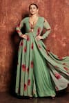 Buy_Kalista_Green Viscose Georgette Hand Painted Floral Motifs Mihira Cape Palazzo Set _at_Aza_Fashions