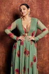 Buy_Kalista_Green Viscose Georgette Hand Painted Floral Motifs Mihira Cape Palazzo Set 