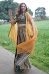 Buy_Kalista_Yellow Viscose Silk Printed Floral Open Noor Sheer Cape And Sharara Set _at_Aza_Fashions