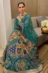 Shop_Kalista_Blue Anarkali Raw Silk Print Beads Round Jannat Adda Embroidered With Dupatta 