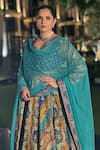 Kalista_Blue Anarkali Raw Silk Print Beads Round Jannat Adda Embroidered With Dupatta _Online