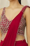 Shop_ARPAN VOHRA_Red Georgette Embroidered Sequin Jaal Embellished Blouse With Pre Draped Saree 