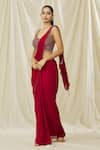 ARPAN VOHRA_Red Georgette Embroidered Sequin Jaal Embellished Blouse With Pre Draped Saree _Online_at_Aza_Fashions