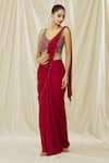 ARPAN VOHRA_Red Georgette Embroidered Sequin Jaal Embellished Blouse With Pre Draped Saree _at_Aza_Fashions