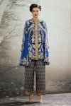 Rajdeep Ranawat_Blue Silk Print Floral Band Collar Tunic_Online_at_Aza_Fashions