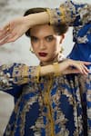 Shop_Rajdeep Ranawat_Blue Silk Print Floral Band Collar Tunic