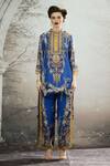 Rajdeep Ranawat_Blue Silk Print Floral Collared Neck Baaka Asymmetric Hem Tunic_Online_at_Aza_Fashions