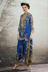 Shop_Rajdeep Ranawat_Blue Silk Print Floral Collared Neck Baaka Asymmetric Hem Tunic_Online_at_Aza_Fashions