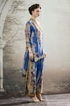 Rajdeep Ranawat_Blue Silk Print Floral Collared Neck Baaka Asymmetric Hem Tunic_at_Aza_Fashions