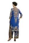 Buy_Rajdeep Ranawat_Blue Silk Print Floral Collared Neck Baaka Asymmetric Hem Tunic