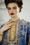 Shop_Rajdeep Ranawat_Blue Silk Print Floral Collared Neck Baaka Asymmetric Hem Tunic