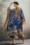 Buy_Rajdeep Ranawat_Blue Silk Print Floral Collared Neck Sharifa Regal Kaftan_at_Aza_Fashions