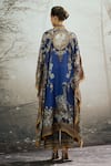 Shop_Rajdeep Ranawat_Blue Silk Print Floral Collared Neck Sharifa Regal Kaftan_at_Aza_Fashions
