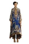 Buy_Rajdeep Ranawat_Blue Silk Print Floral Collared Neck Sharifa Regal Kaftan_Online_at_Aza_Fashions