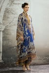 Rajdeep Ranawat_Blue Silk Print Floral Collared Neck Sharifa Regal Kaftan_at_Aza_Fashions