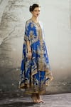 Buy_Rajdeep Ranawat_Blue Silk Print Floral Round Neck Caprice Regal Cape Tunic_at_Aza_Fashions