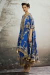 Shop_Rajdeep Ranawat_Blue Silk Print Floral Round Neck Caprice Regal Cape Tunic_Online_at_Aza_Fashions