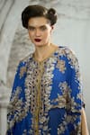 Buy_Rajdeep Ranawat_Blue Silk Print Floral Round Neck Caprice Regal Cape Tunic